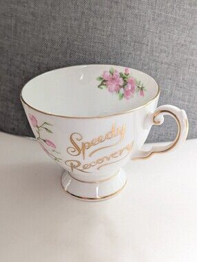 Vintage Tuscan Fine English Bone China Speedy Recovery Floral Cottage Tea Cup